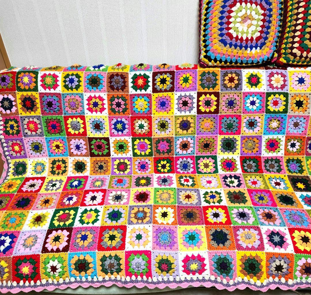 モチーフ編み【10】ハンドメイド　ブランケット　マルチカバー