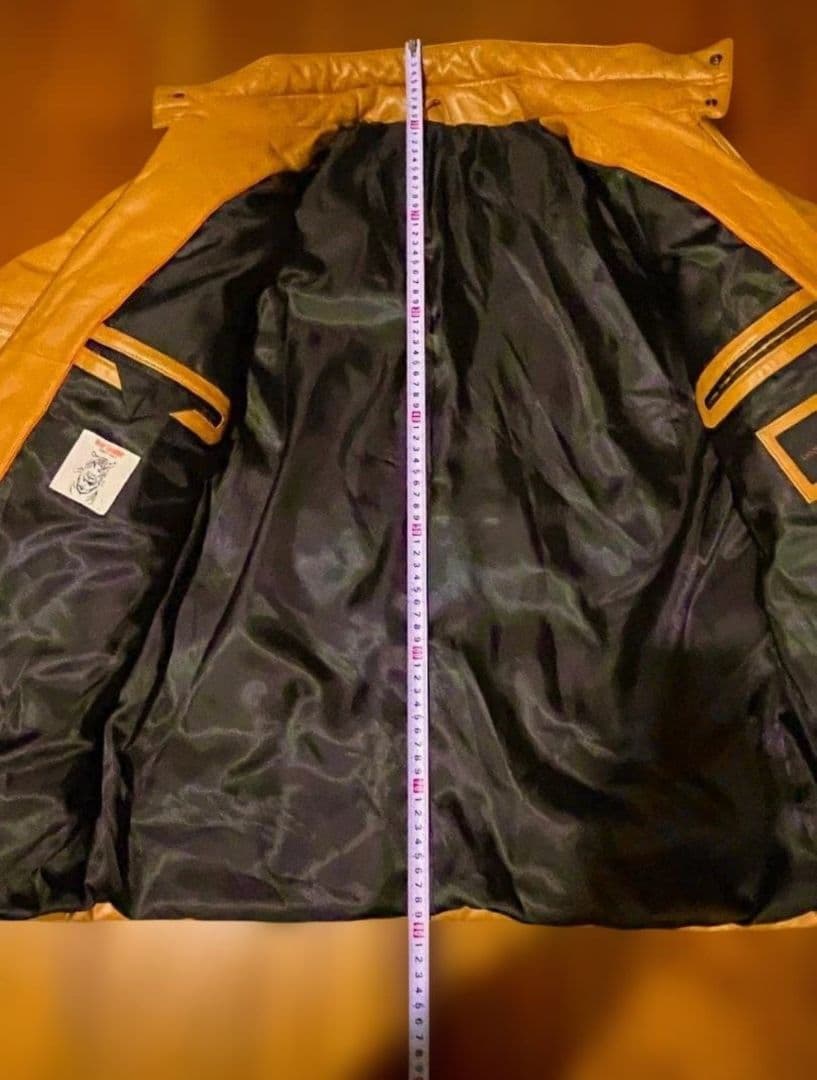 【新品同様】キャメル レザーダウンジャケット リブ袖 Lサイズ