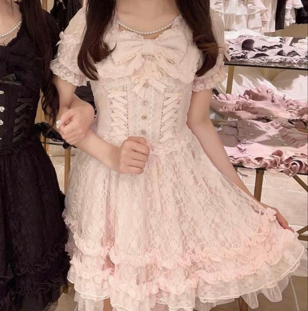 ダブルレースアップリボンワンピース