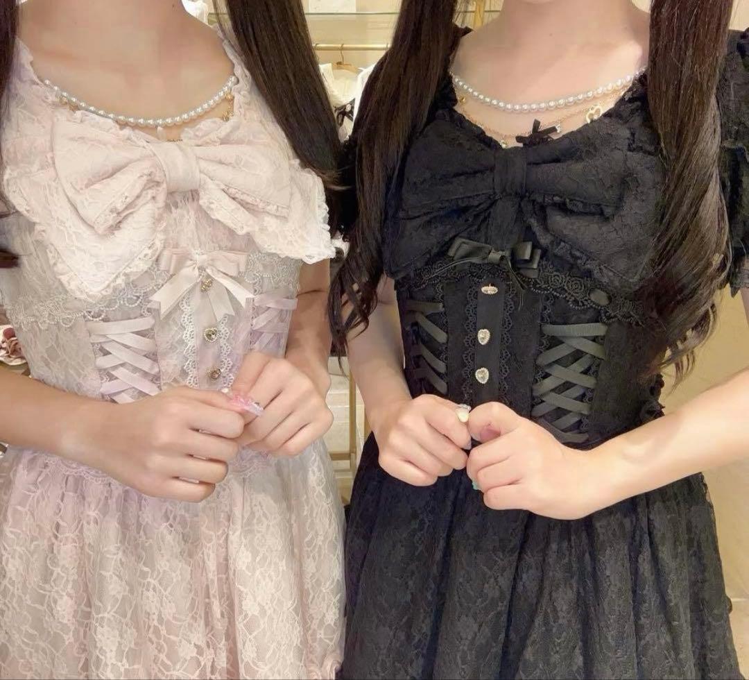 ダブルレースアップリボンワンピース