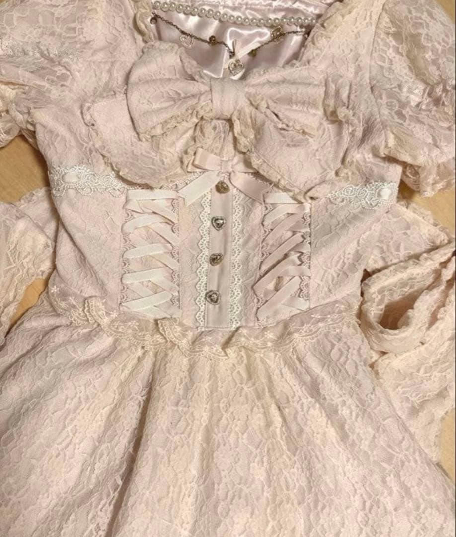 ダブルレースアップリボンワンピース