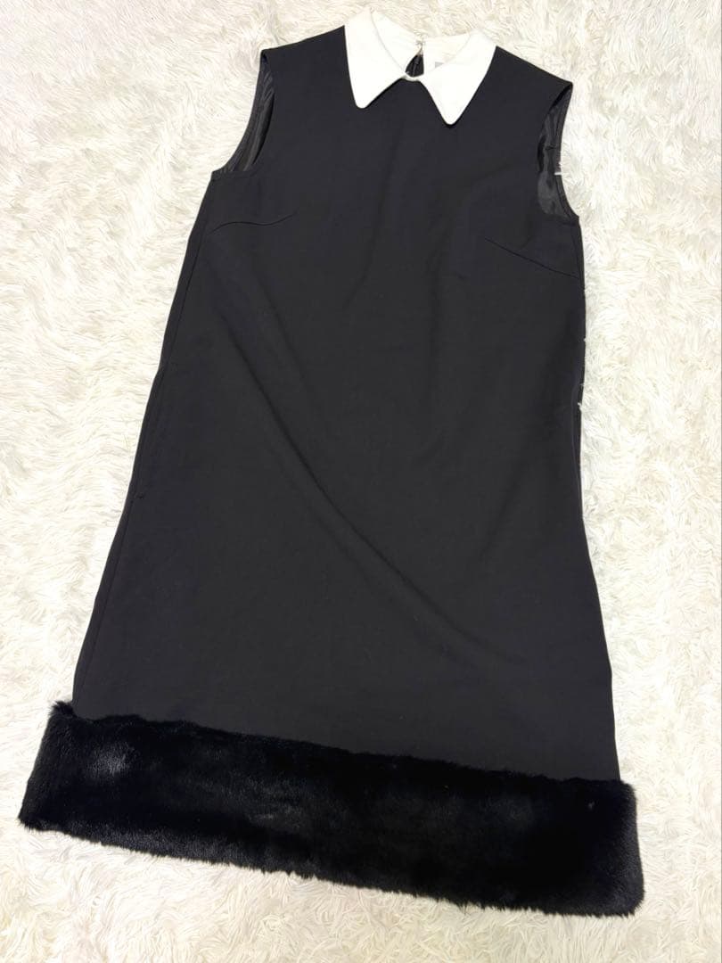 【美品】CELFORD 裾ファー切替Ａラインワンピース　36