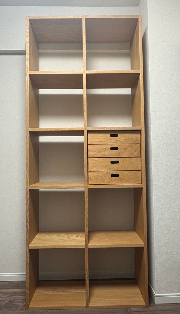 無印良品　スタッキングシェルフセット・５段×２列・オーク材　チェスト付き