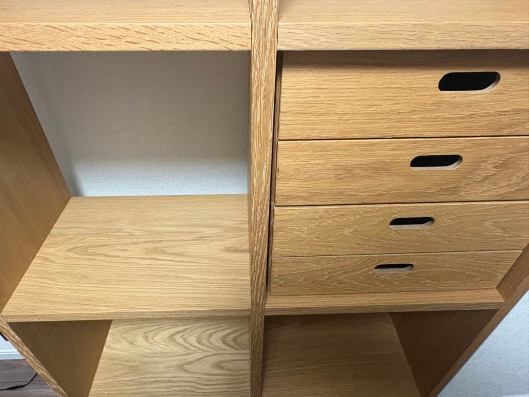 無印良品　スタッキングシェルフセット・５段×２列・オーク材　チェスト付き