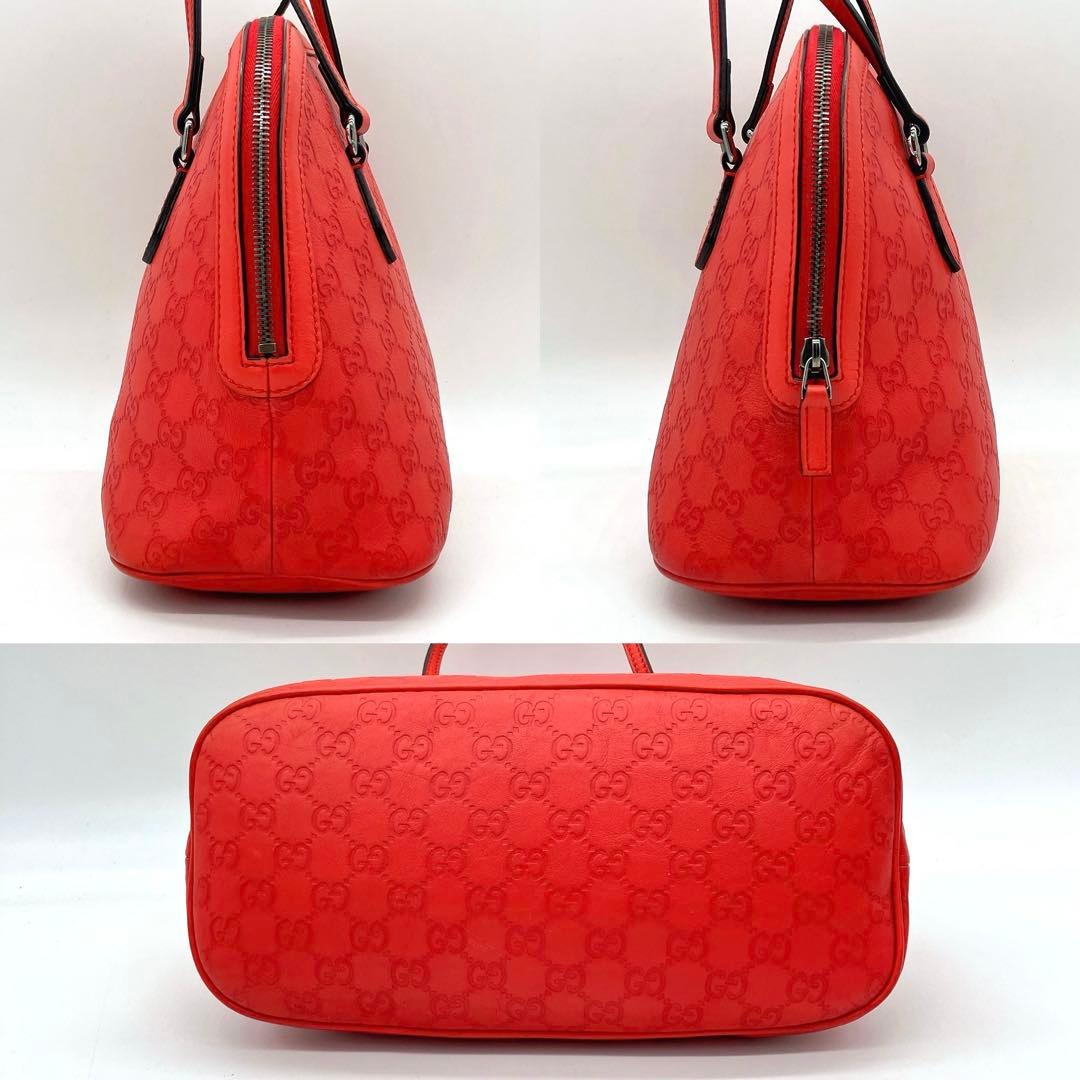 【GUCCI】ハンドバッグ　GG柄　グッチシマ　レザー　レッド