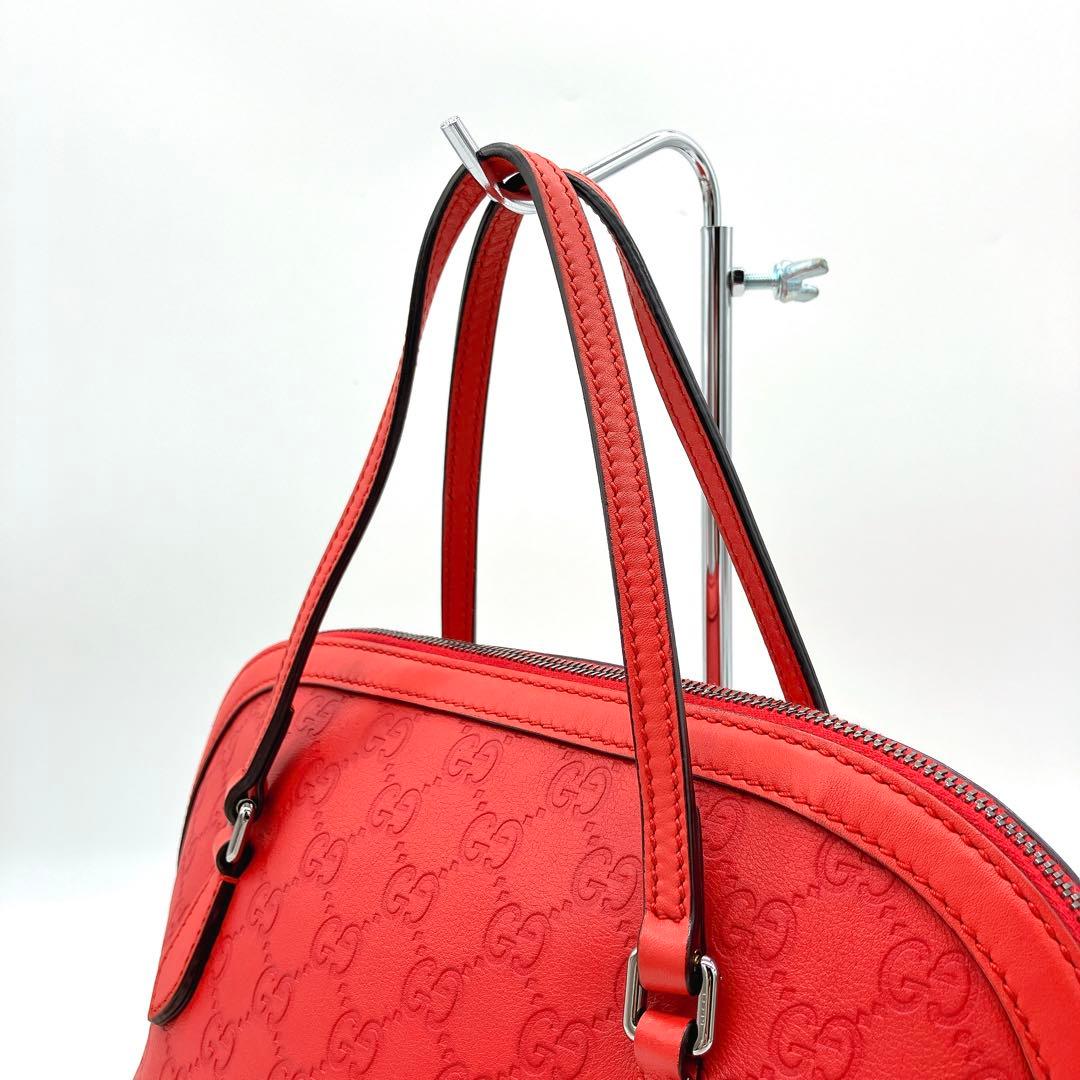 【GUCCI】ハンドバッグ　GG柄　グッチシマ　レザー　レッド