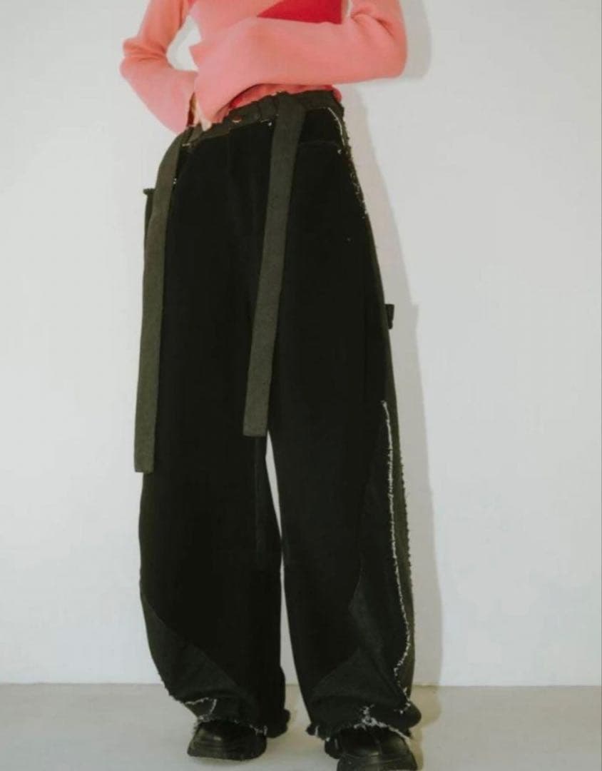 【完売品】Knuth Marf ツーバックルパッチワークデニム 黒　ユニセックス