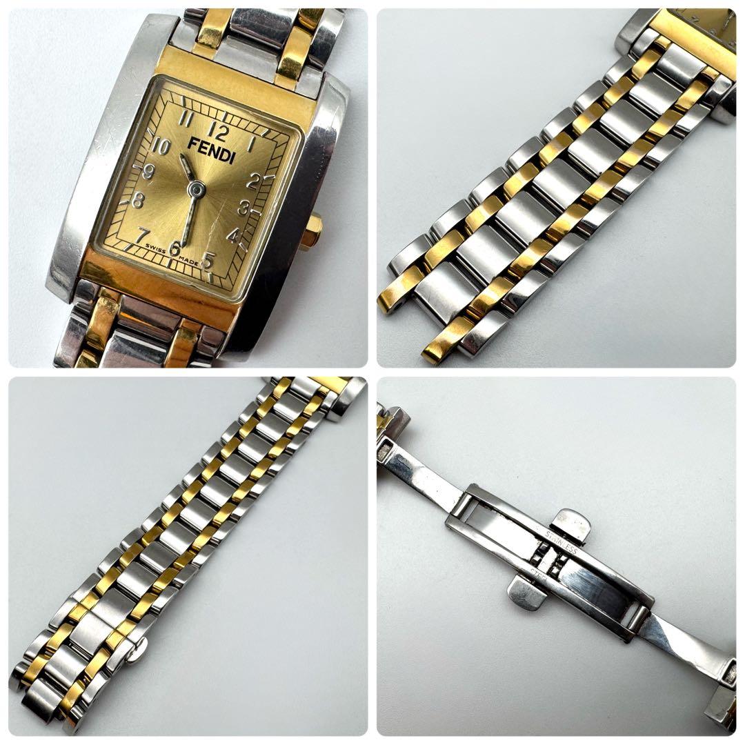 美品 電池交換済 フェンディクォーツ 7000L クラシコ スクエア ゴールド