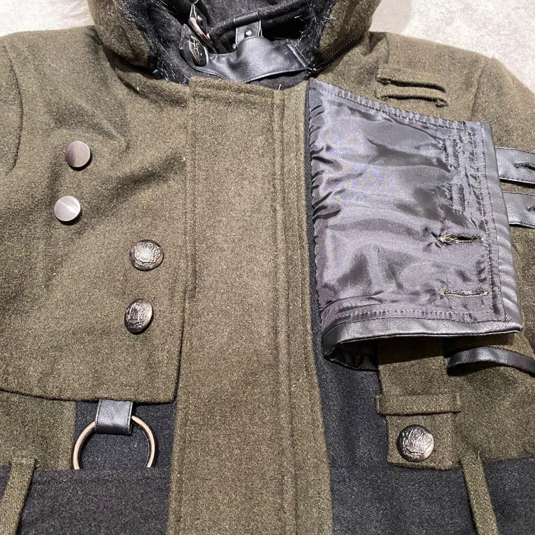 SEXPOT v系 ダブルジップ ベルトギミック ウール フード付きロングコート