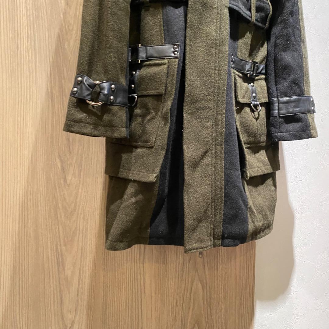 SEXPOT v系 ダブルジップ ベルトギミック ウール フード付きロングコート