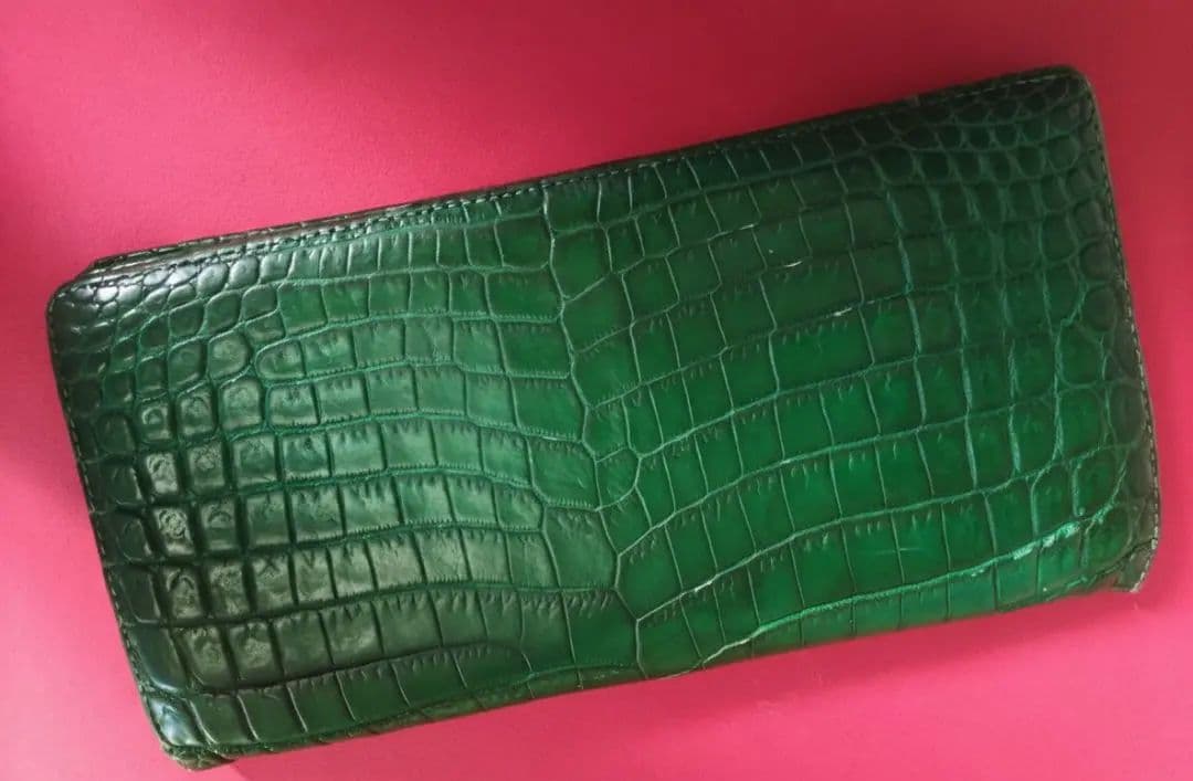 定価11.3万 全面ナイルクロコダイル 長財布 グリーン革芸人日本製