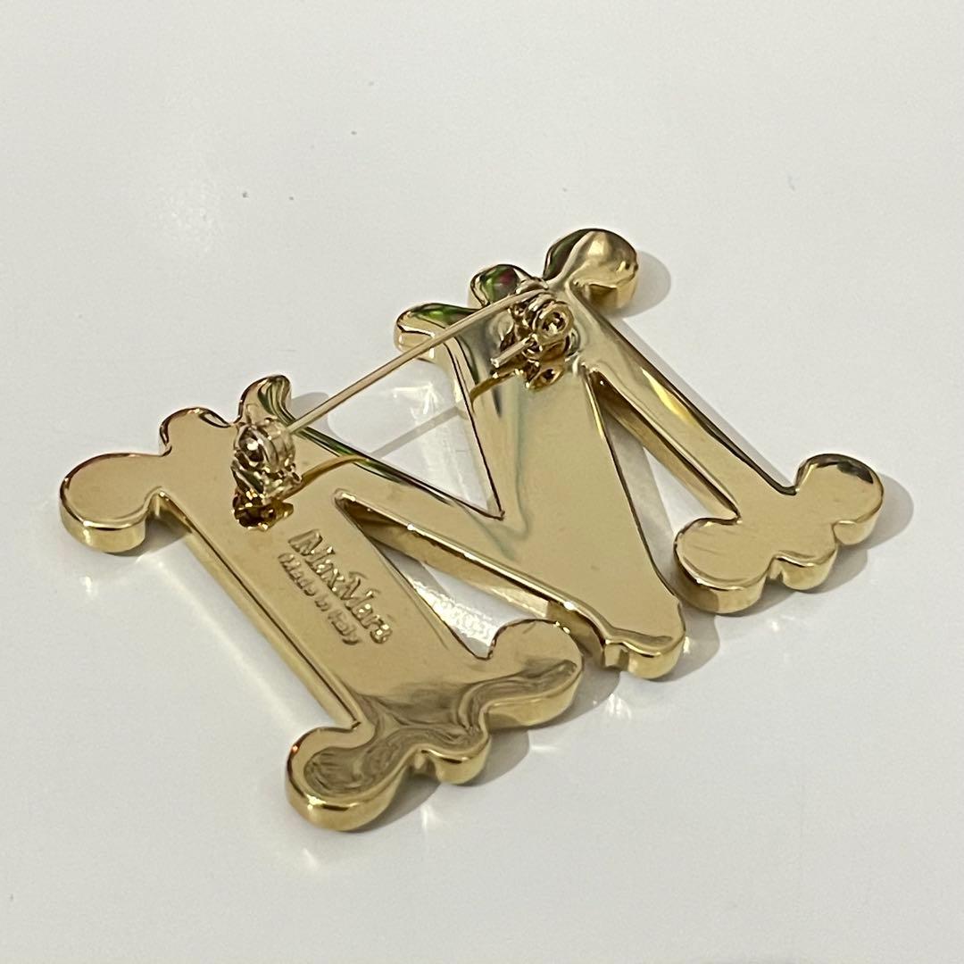 Max mara 訳あり③ 定番 クリスタル x ゴールド　ブローチ