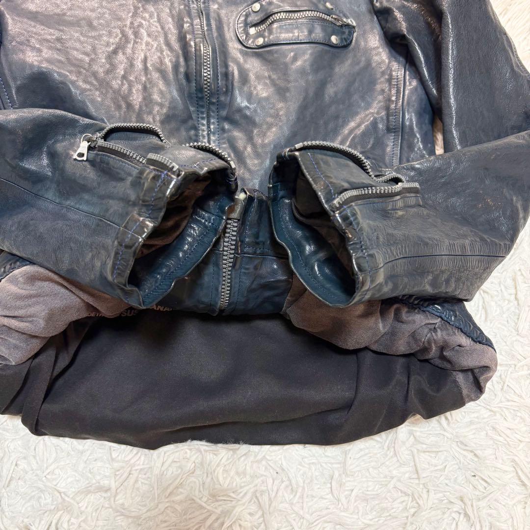 希少 バックラッシュ ドイツカーフ シングルライダースジャケット　ネイビー