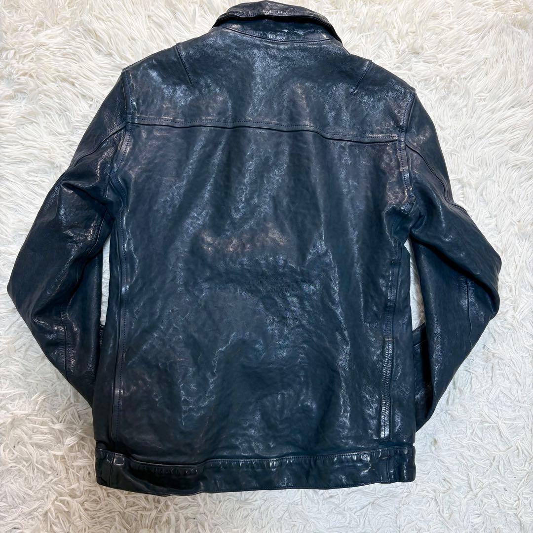 希少 バックラッシュ ドイツカーフ シングルライダースジャケット　ネイビー