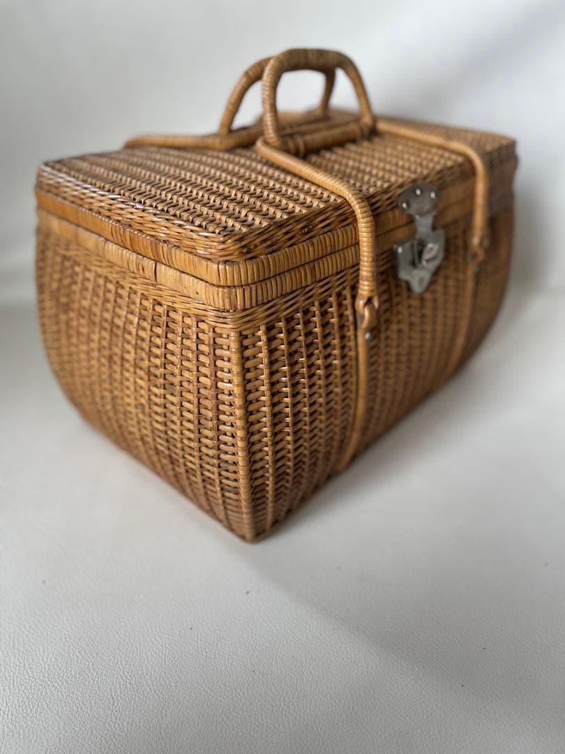 竹細工 竹編み細工 天然素材 手付き バスケット 籠 古民具 当時物 ピクニック