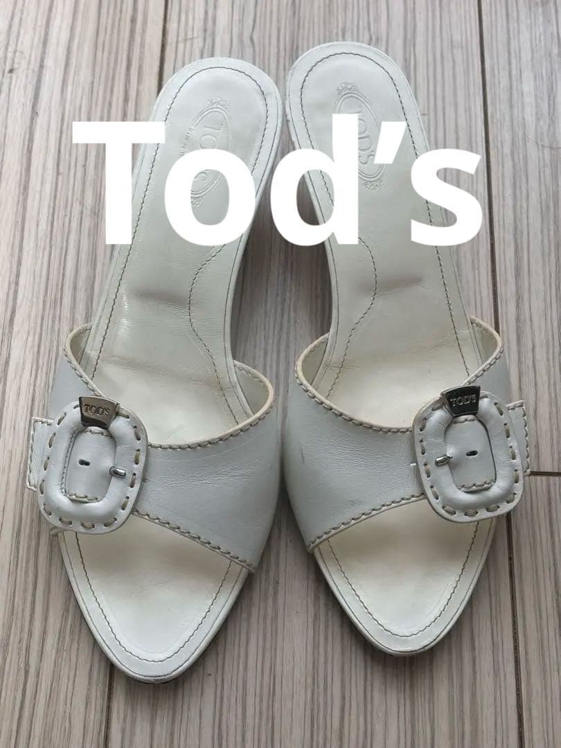 ゆー　Tod’s ホワイトレザー ミュール 約5cmヒールサイズ25センチ