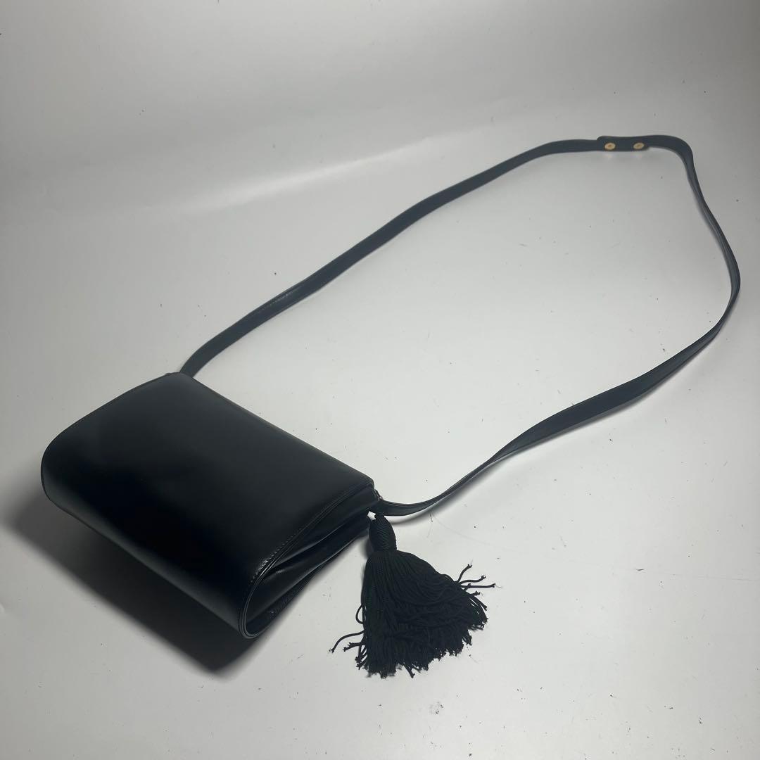 希少Gucci レザーショルダーバッグ ブラック オールドグッチ レアフォーマル