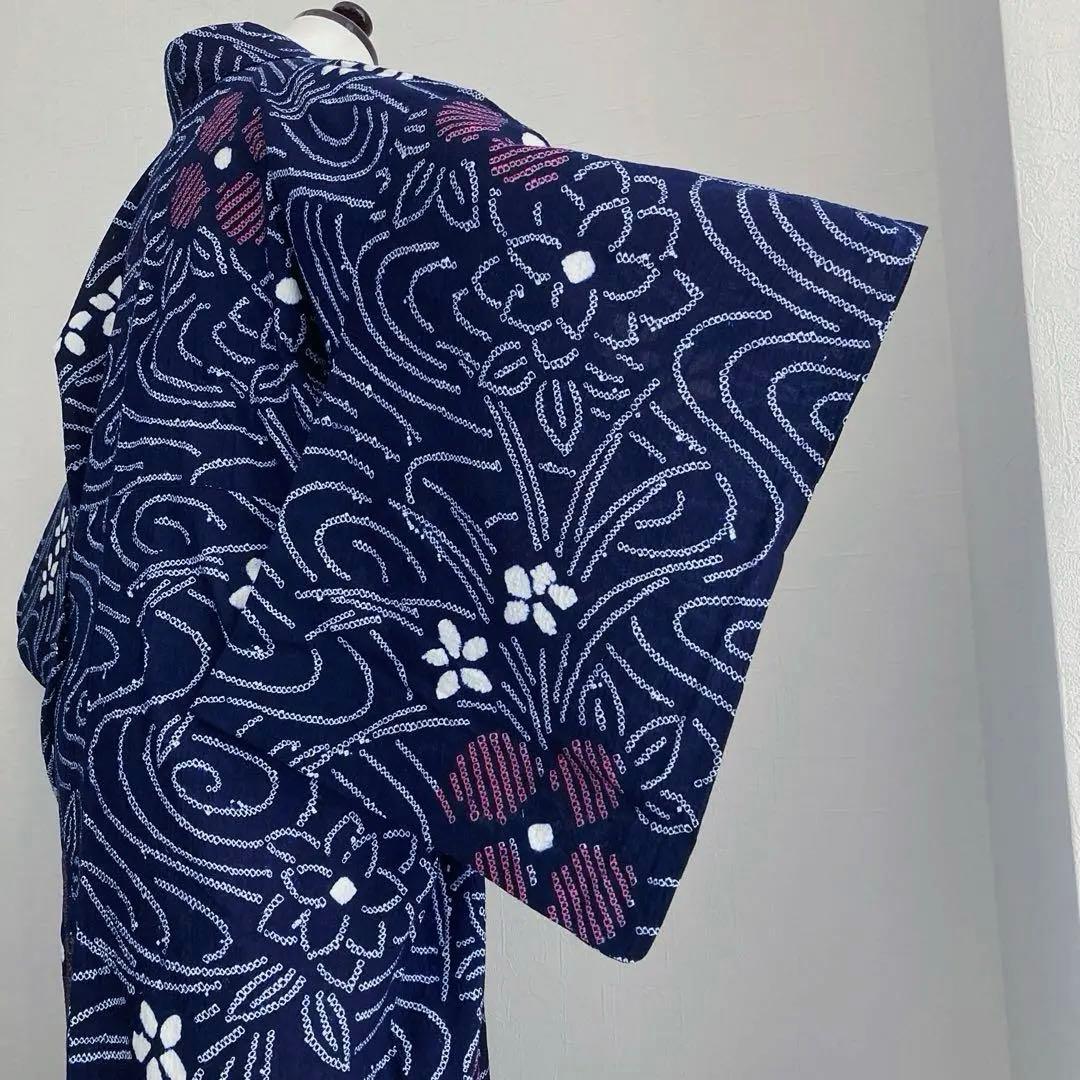 かなろうず　有松鳴海絞り浴衣　手縫い　上質　濃紺　絞り浴衣　No.6-68