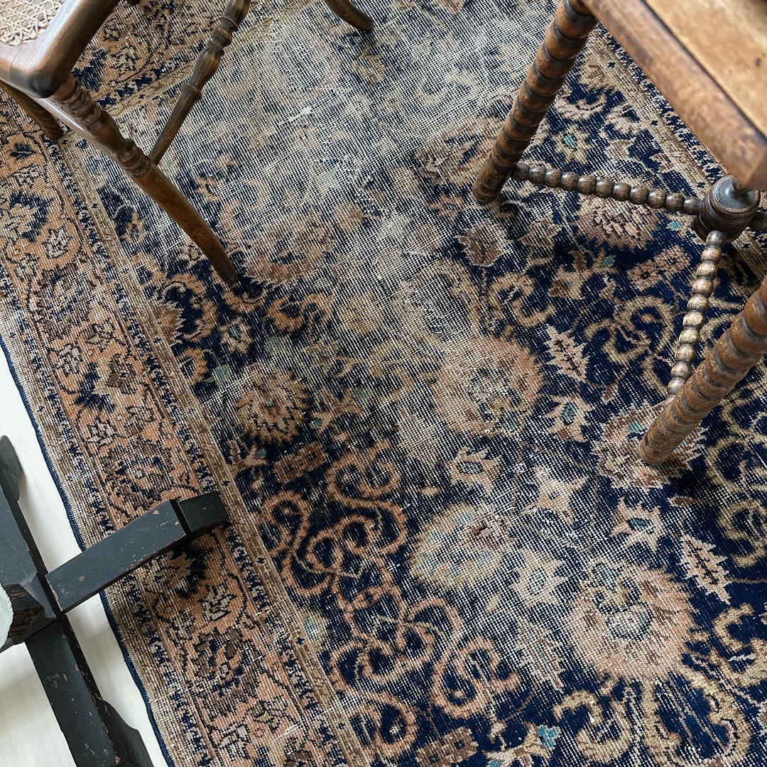トルコ ヴィンテージラグ A30 レア ネイビー キャメル オレンジ ブルー