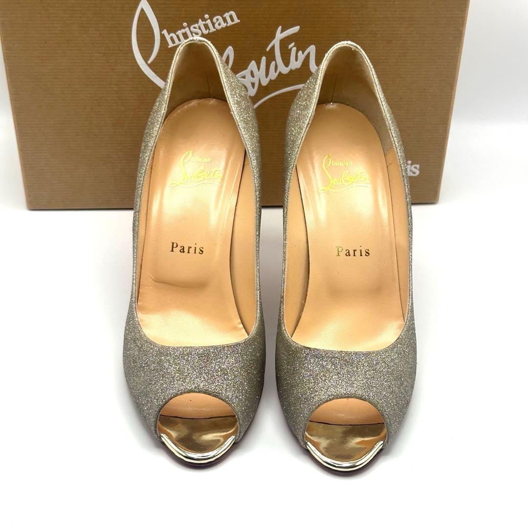 美品　クリスチャン　ルブタン　オープントゥ　グリッター　ハイヒール　25.5cm