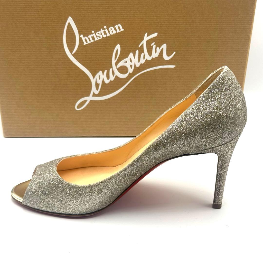 美品　クリスチャン　ルブタン　オープントゥ　グリッター　ハイヒール　25.5cm