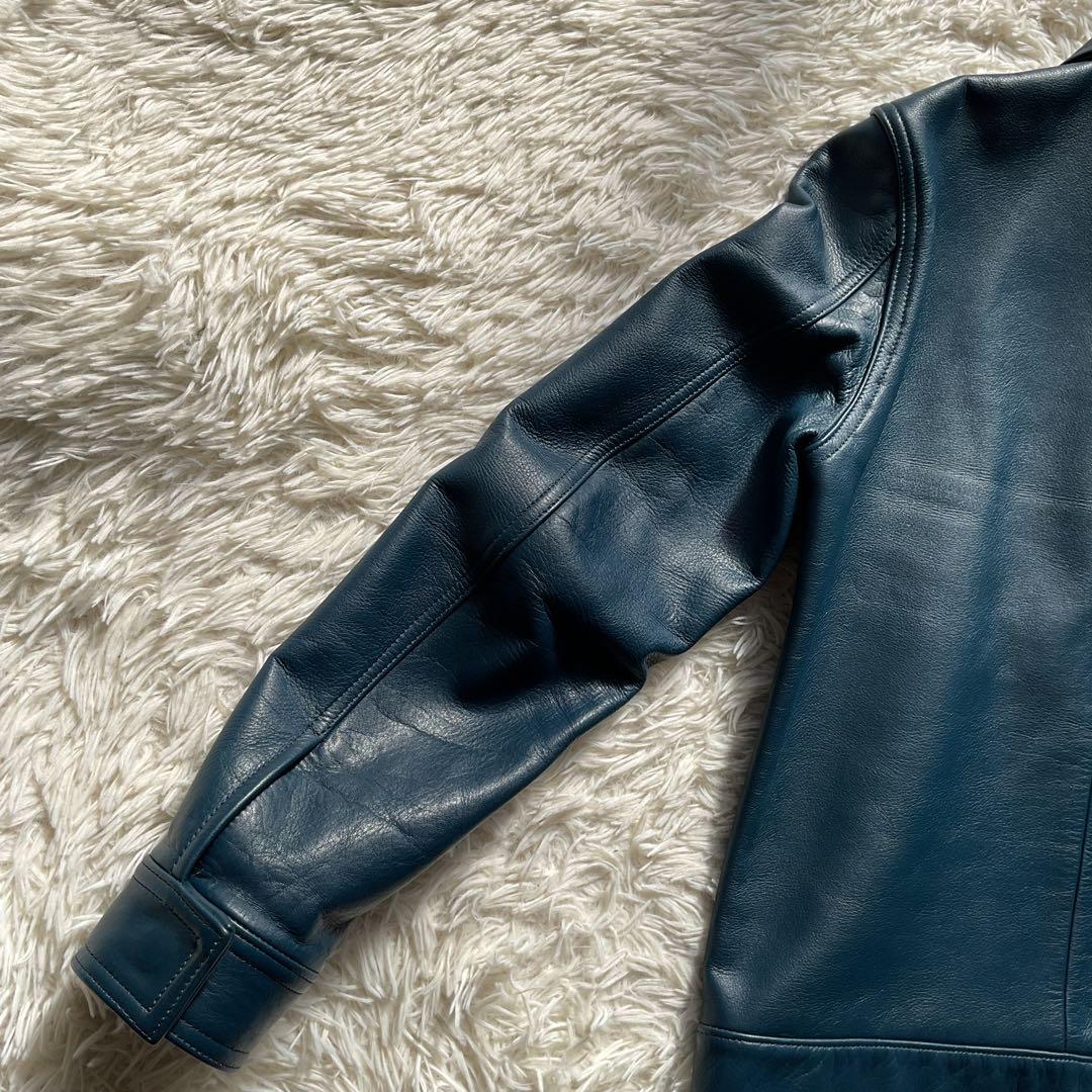 未使用級✨ワコマリア　レザージャケット　シングルライダース　ブルー　水玉柄　M