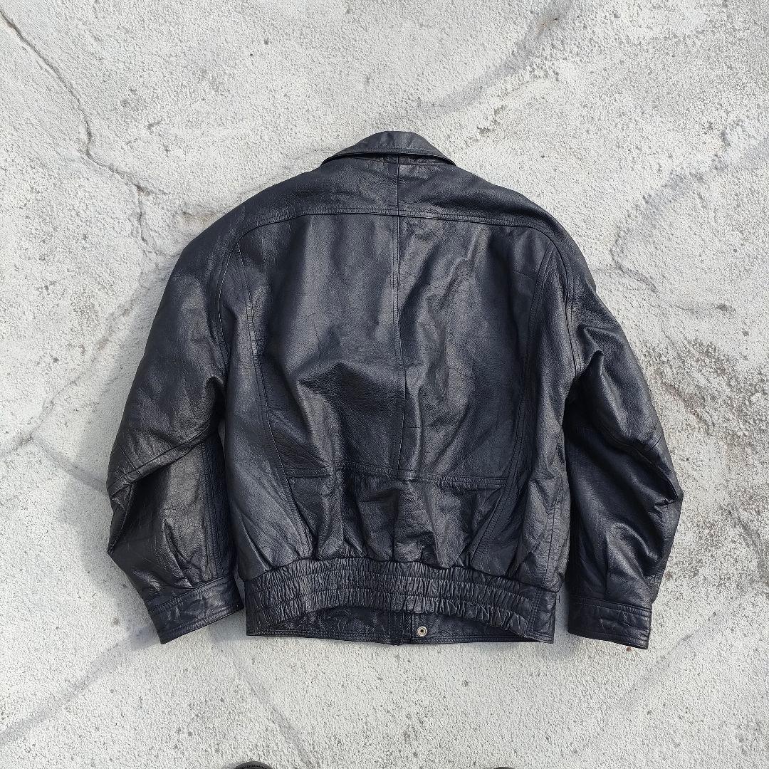 レザージャケット L相当 ブラック 本革 総柄裏地　ボンバージャケット