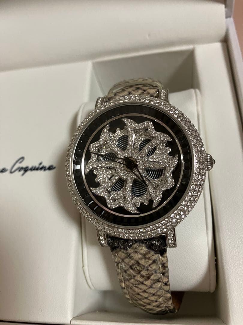 【美品】Anne Coquine パイソン柄ミニクロスウォッチ バングルセット