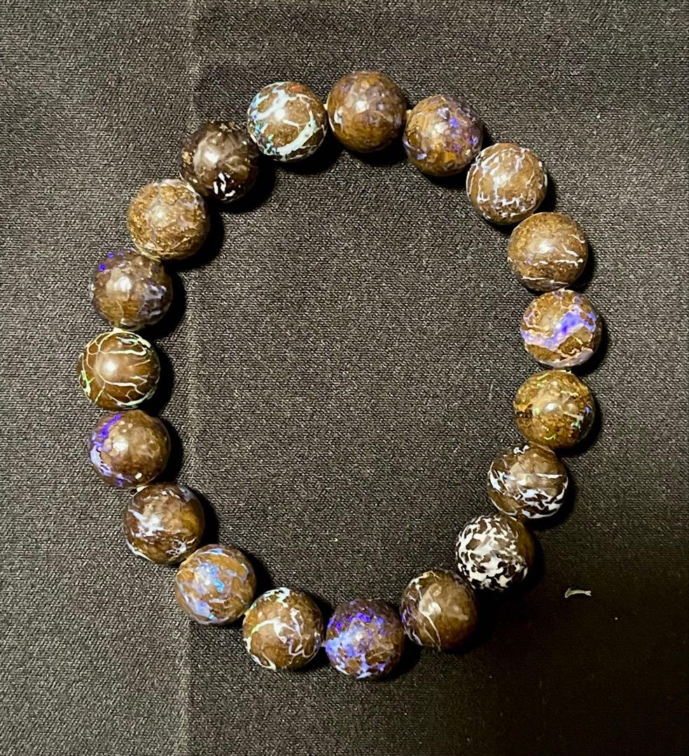 【極上品質】ボルダーオパール ブレスレット 10mm｜遊色入り・天然石