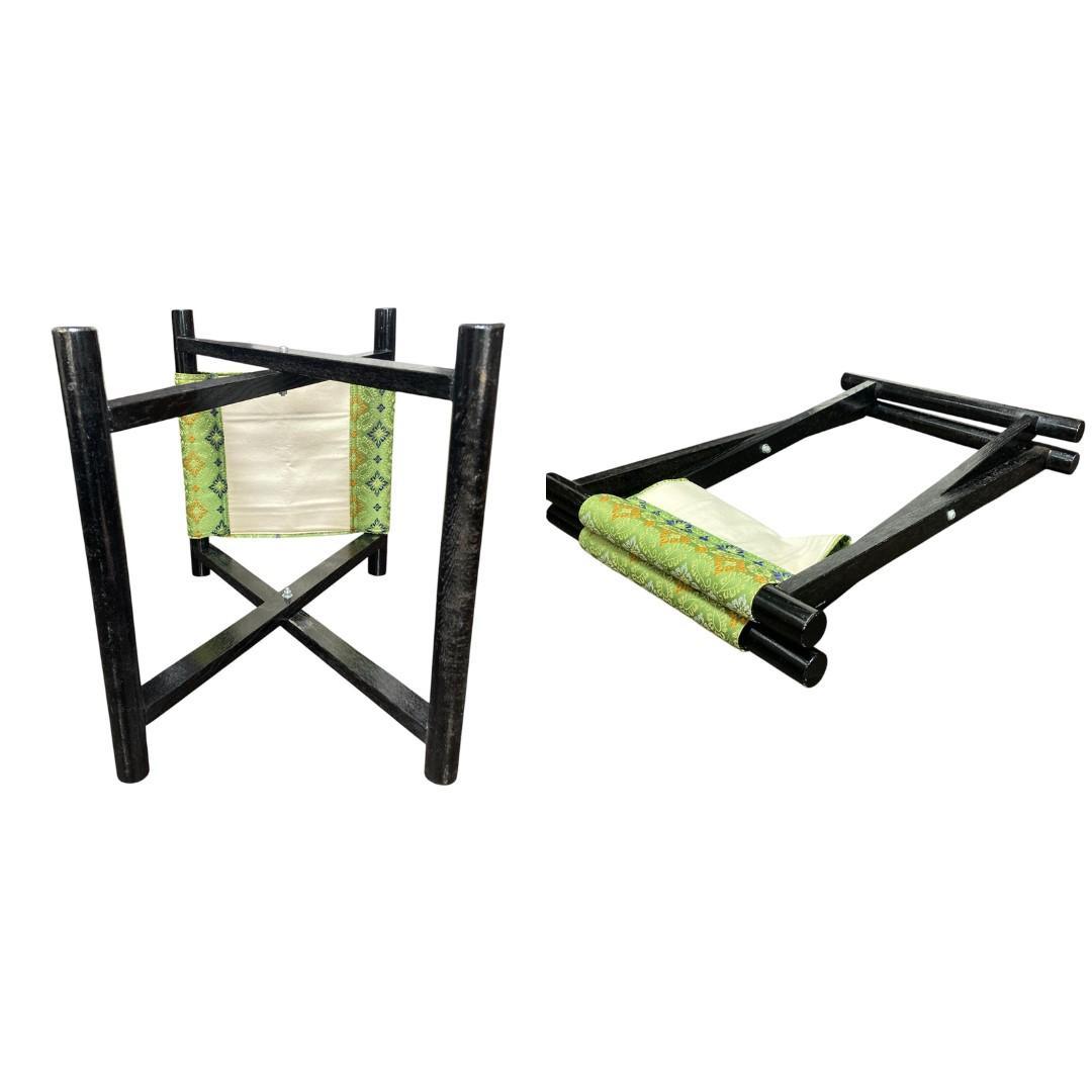 2脚セット 胡床 丸足 黒塗り 神具 神社 仏閣 和風 折りたたみ イス 椅子