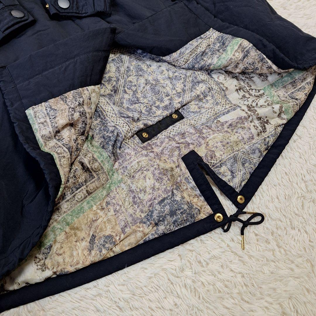 【極美品】メデジュウキュウ　リラックスモッズコート　 スカーフ柄裏地　黒　3