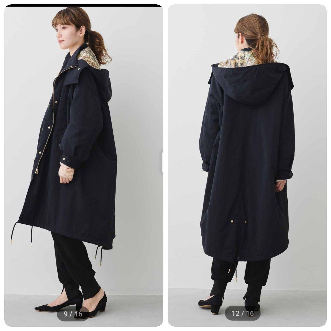 【極美品】メデジュウキュウ　リラックスモッズコート　 スカーフ柄裏地　黒　3