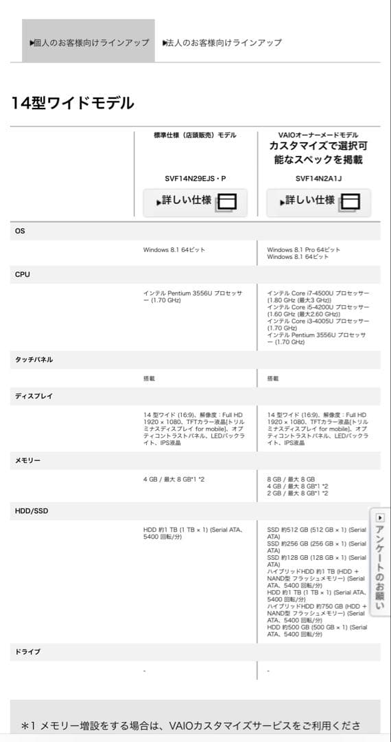 SONY vaio パーソナルコンピューター SVF14N29EJS