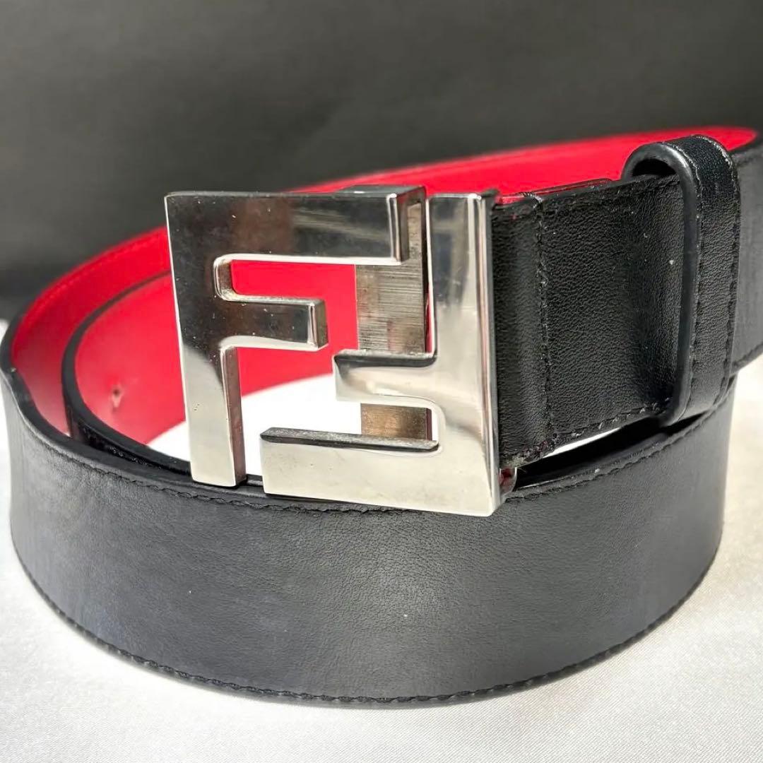 激レア【FENDI】ベルト バックルロゴ ズッカ ブラック レッド レザー