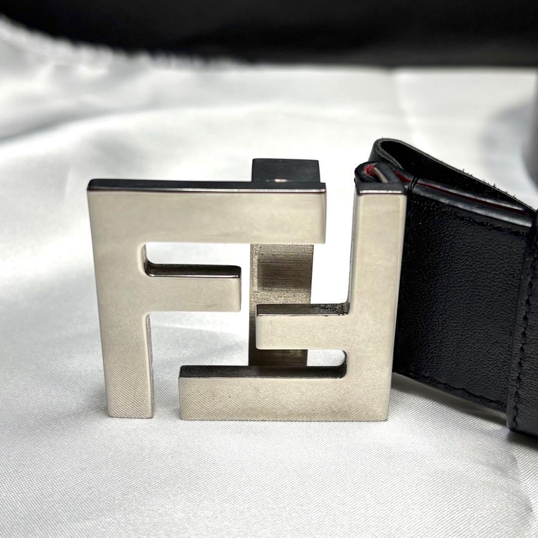 激レア【FENDI】ベルト バックルロゴ ズッカ ブラック レッド レザー