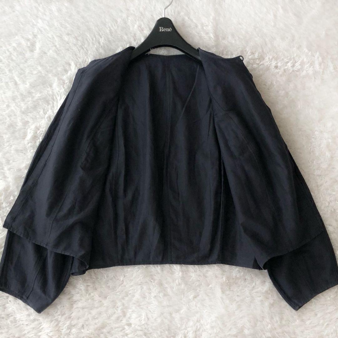 ヨーガンレール トップス チャイナ ノーカラー 2way ネイビー シルク M