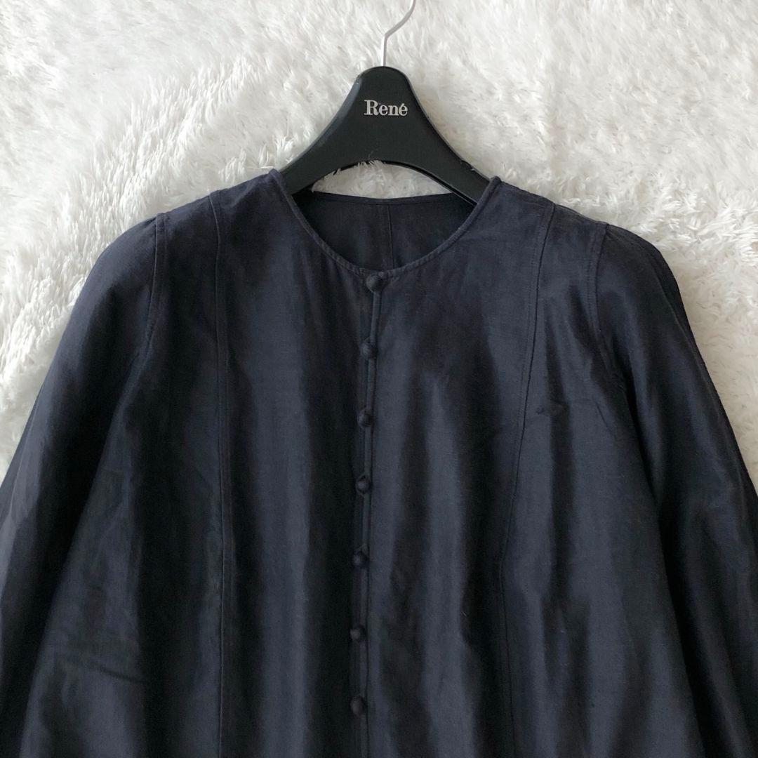 ヨーガンレール トップス チャイナ ノーカラー 2way ネイビー シルク M