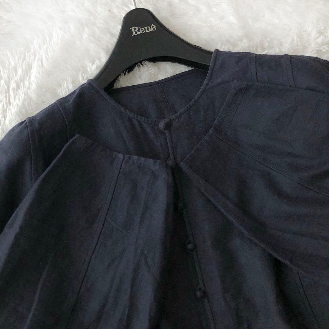 ヨーガンレール トップス チャイナ ノーカラー 2way ネイビー シルク M