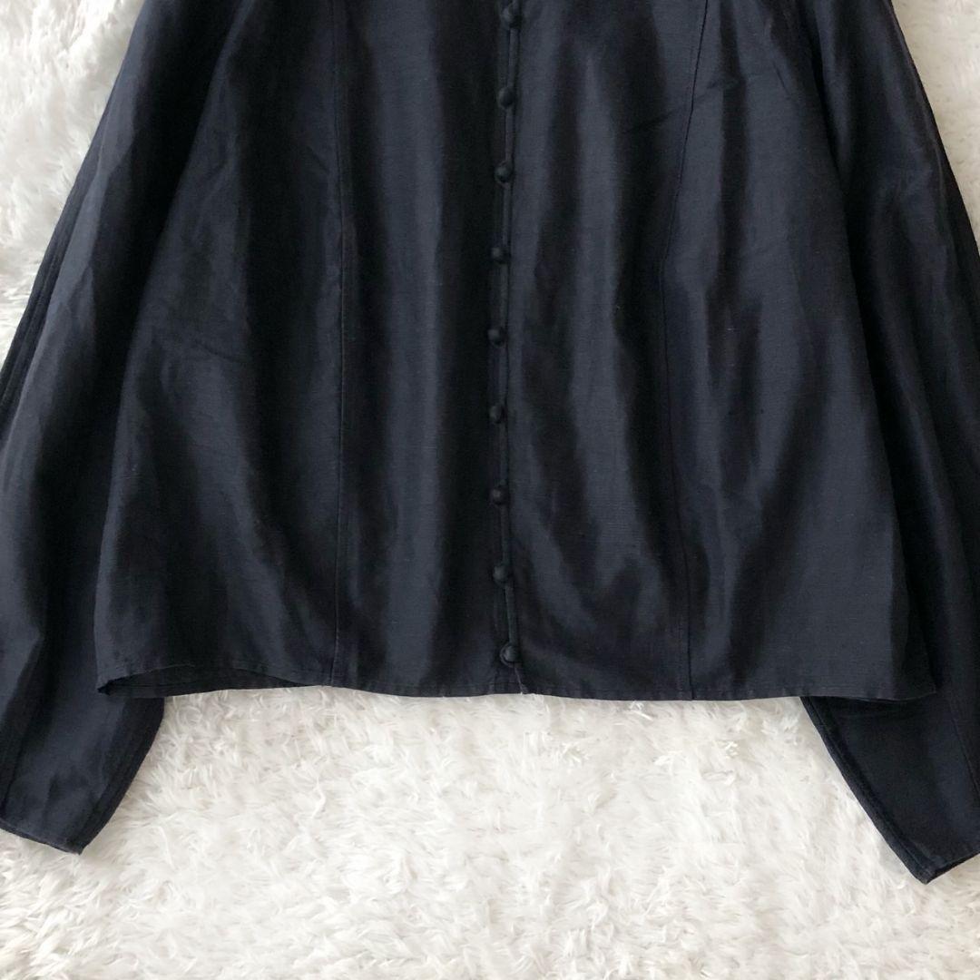 ヨーガンレール トップス チャイナ ノーカラー 2way ネイビー シルク M