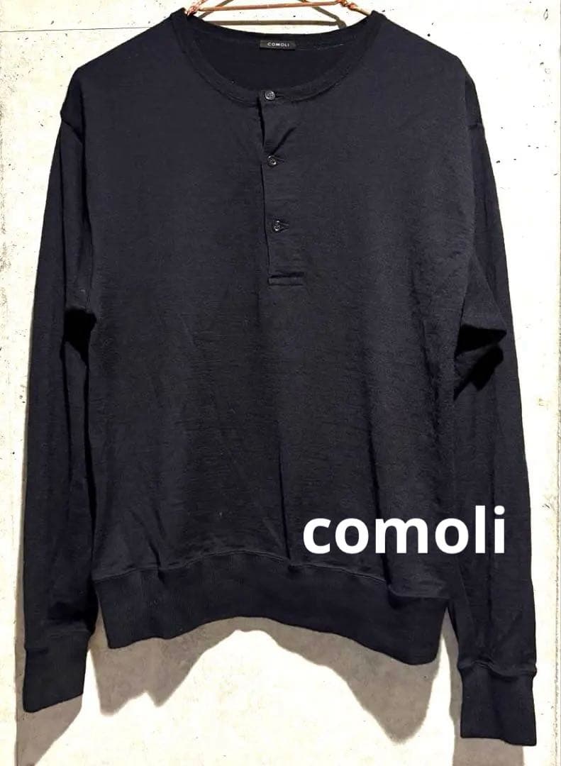 美品　COMOLI コモリ ウールヘンリーネックニット 黒L