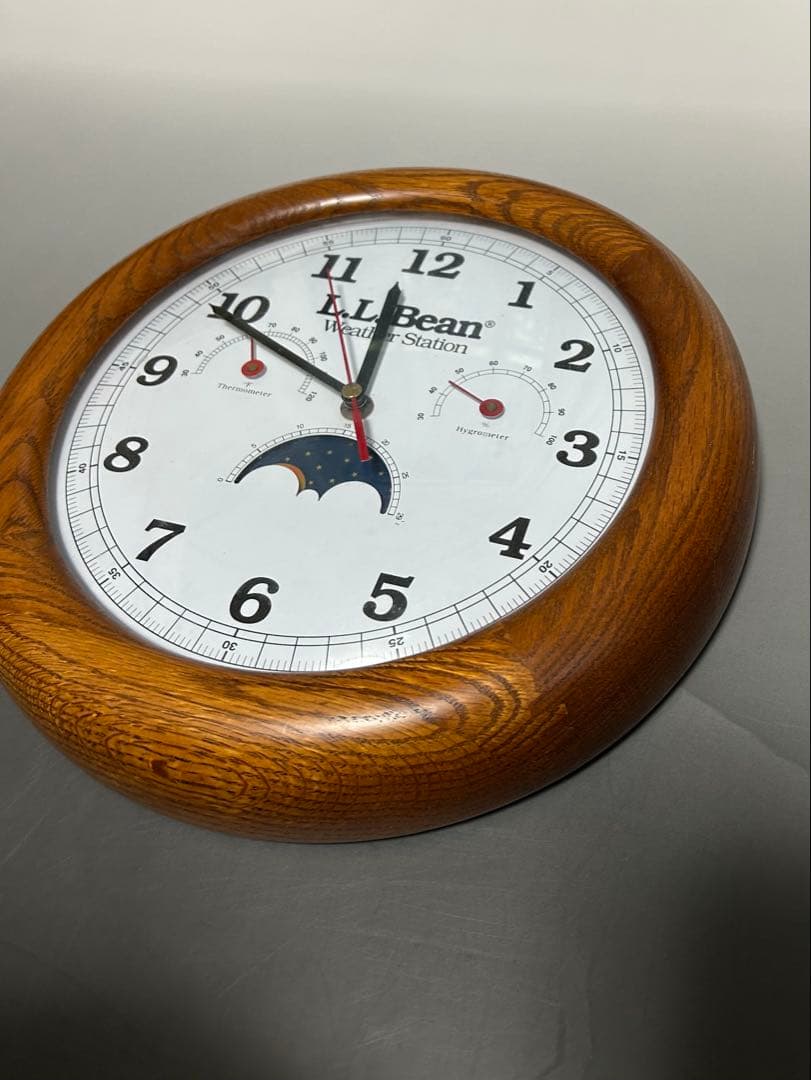 #129 LLBean エルエルビーン 掛け時計 ムーンフェイズ 湿度計 木製枠
