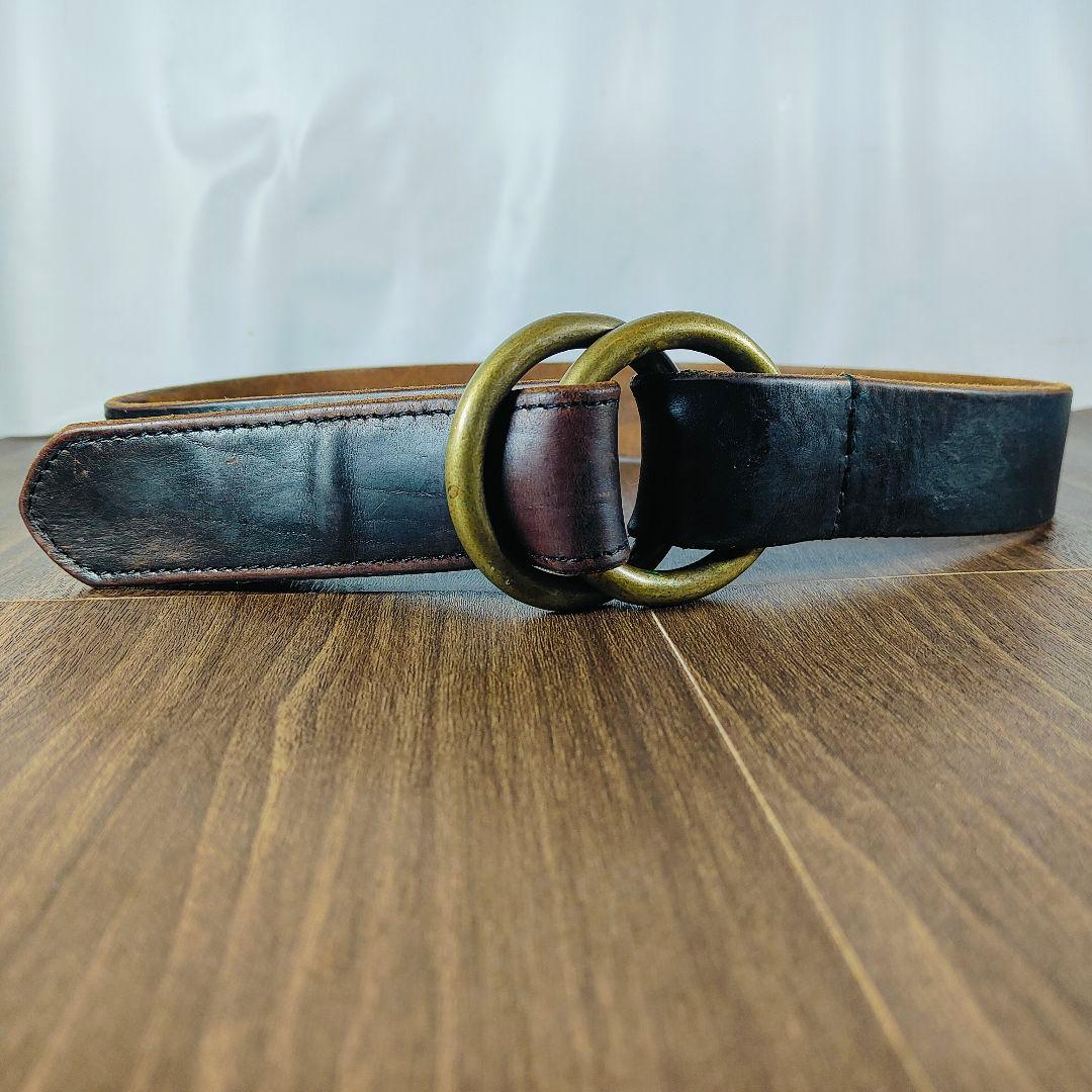 【USA系ヴィンテージ】茶芯艶黒革 USA系　高級本革オイルドレザードレスベルト