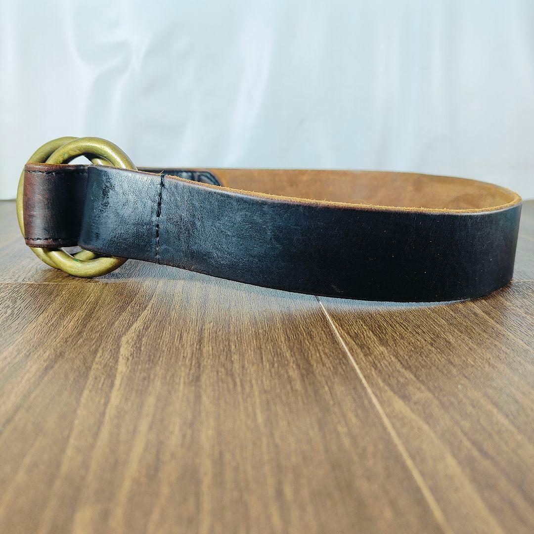 【USA系ヴィンテージ】茶芯艶黒革 USA系　高級本革オイルドレザードレスベルト