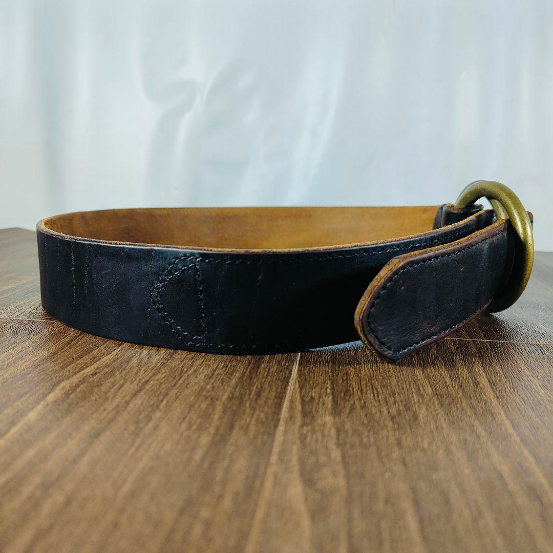 【USA系ヴィンテージ】茶芯艶黒革 USA系　高級本革オイルドレザードレスベルト