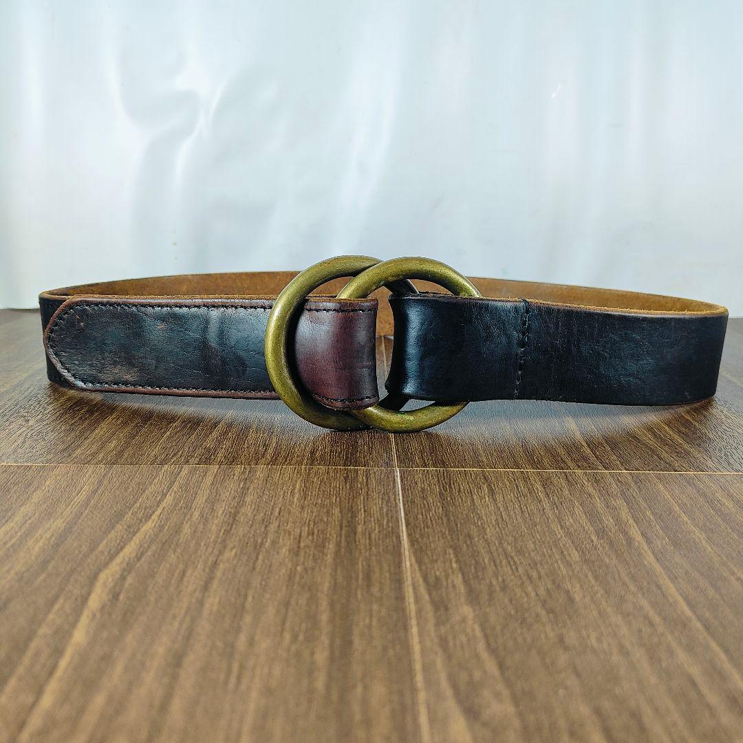 【USA系ヴィンテージ】茶芯艶黒革 USA系　高級本革オイルドレザードレスベルト