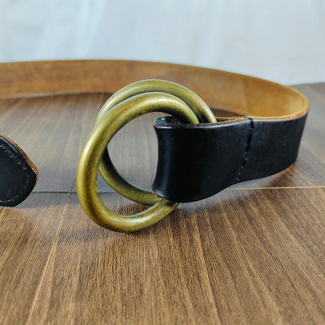 【USA系ヴィンテージ】茶芯艶黒革 USA系　高級本革オイルドレザードレスベルト