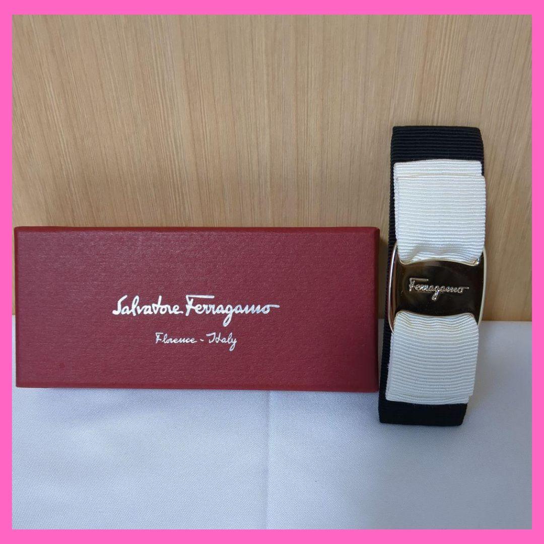 フェラガモバレッタ リボン バイカラー ヘアアクセサリー 結婚式 ドレス 箱付き