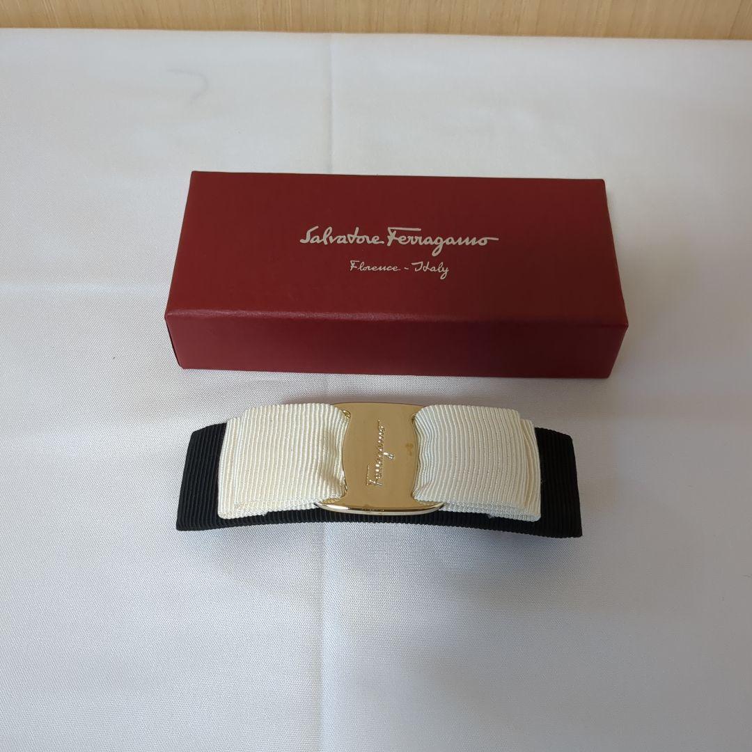 フェラガモバレッタ リボン バイカラー ヘアアクセサリー 結婚式 ドレス 箱付き