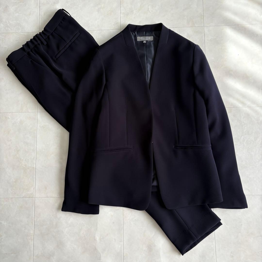 美品✨ユナイテッドアローズ ノーカラージャケット パンツ セットアップ 紺 40