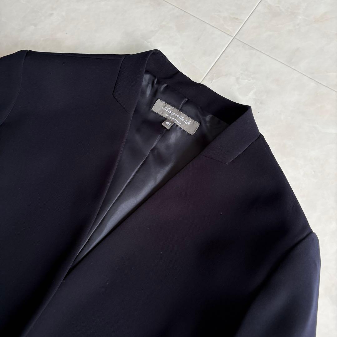 美品✨ユナイテッドアローズ ノーカラージャケット パンツ セットアップ 紺 40